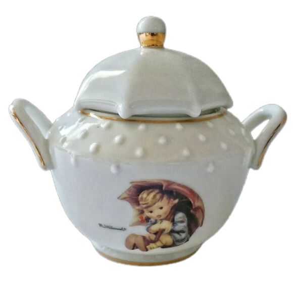 MJ HUMMEL Danbury Sugar & Creamer Set Porcelain Rainy Day Boy Girl Vintage - Picture 4 of 16